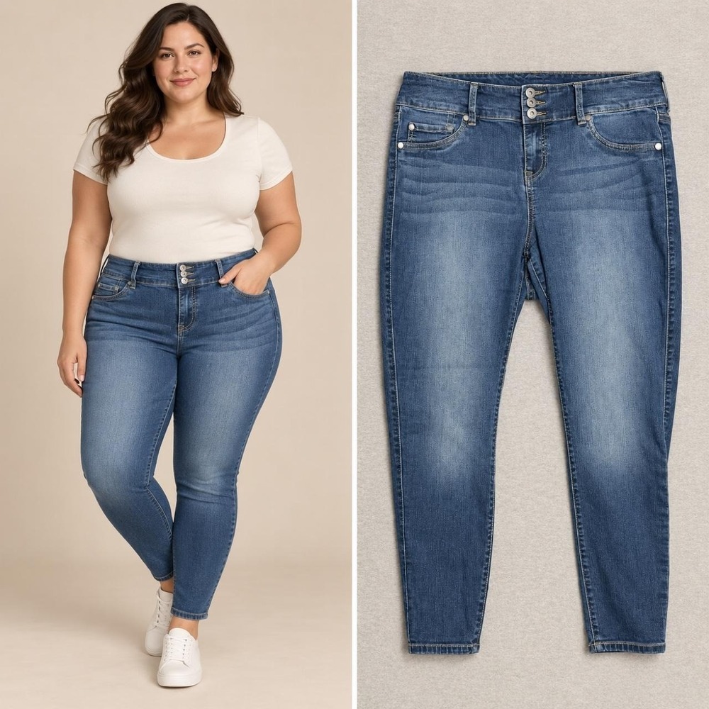 Torrid Jeans Women's 16S Blue 3 Button Mid-Rise Stretch Skinny Denim Everyday